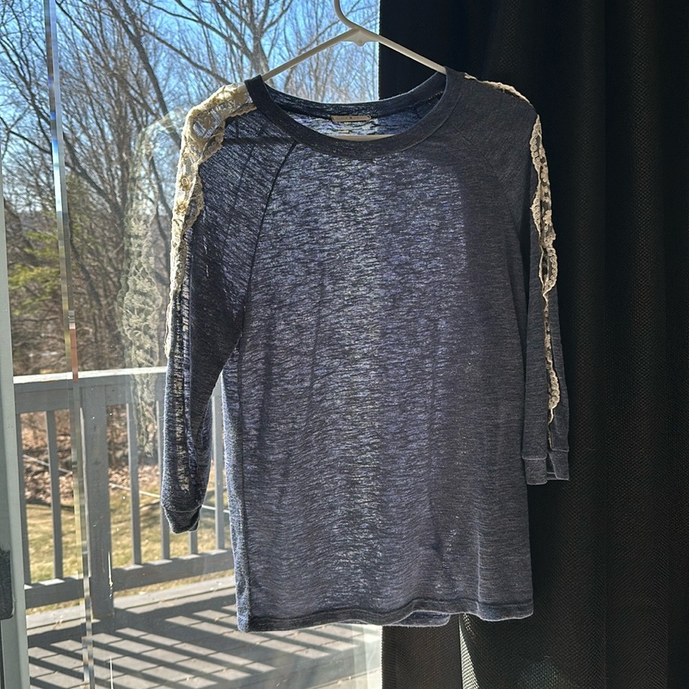 Blue blouse with lace sleeve detailing!